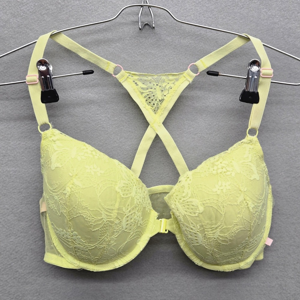 Victorias Secret Lace Front Close Demi Bra 38D Lime Green Racerback 317145 VGUC